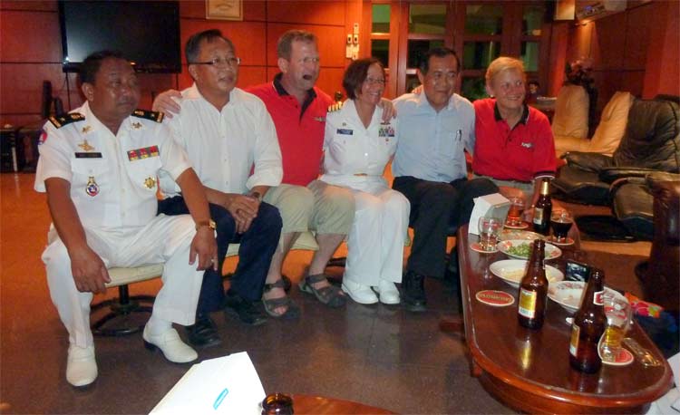 officers of the usns mercy with the brewmaster of angkor beer