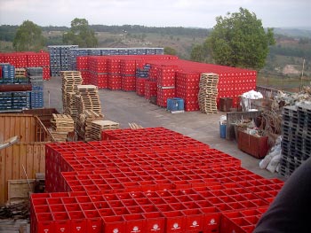 crates of angkor beer, waiting to be delivered.